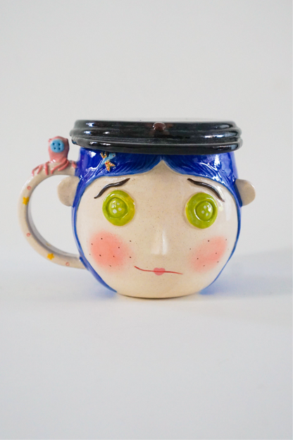 One Set Coraline Blue Hair 5, Chartreuse buttons